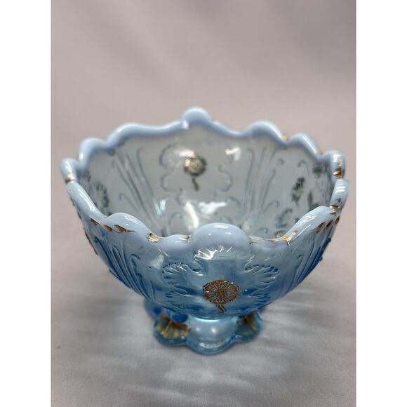 Antique Northwood Blue Opalescent Carnelian Everglades Berry Bowl Gold - Picture 9 of 10